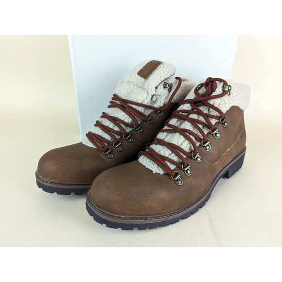 Sun Stone Glenn Lace Up Boots Mens 9 M Tan Faux Leather Fleece Shoes NWB